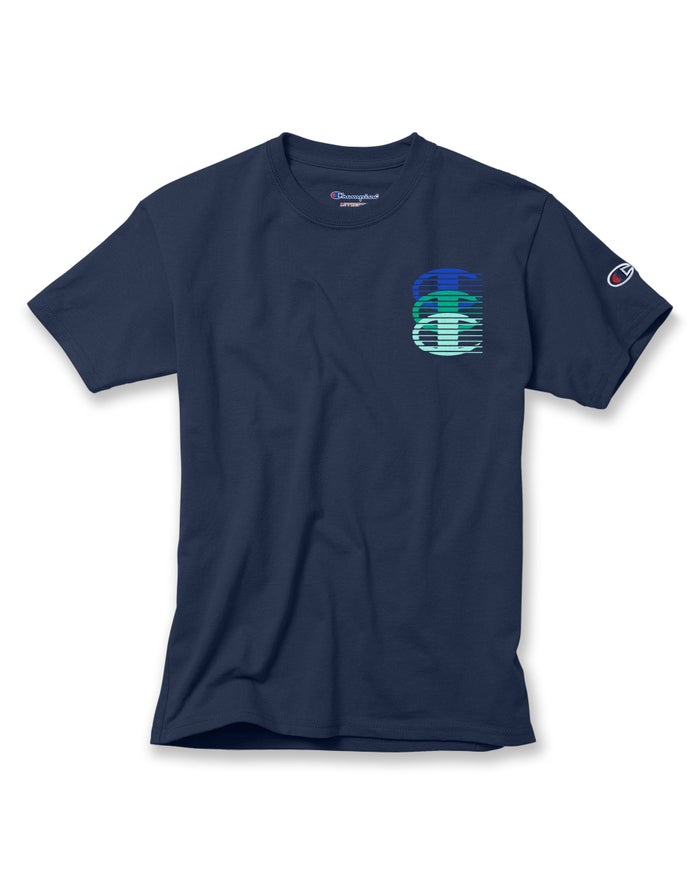 Champion Boys T-Shirt NZ - Cotton Vertical Triple Script Logo Navy ( 0758-TVUCN )